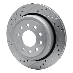 Lincoln Town Car Brake Rotor (1) - Rear Left - R1 Concepts - Drilled & Slotted - Silver - `03-`11